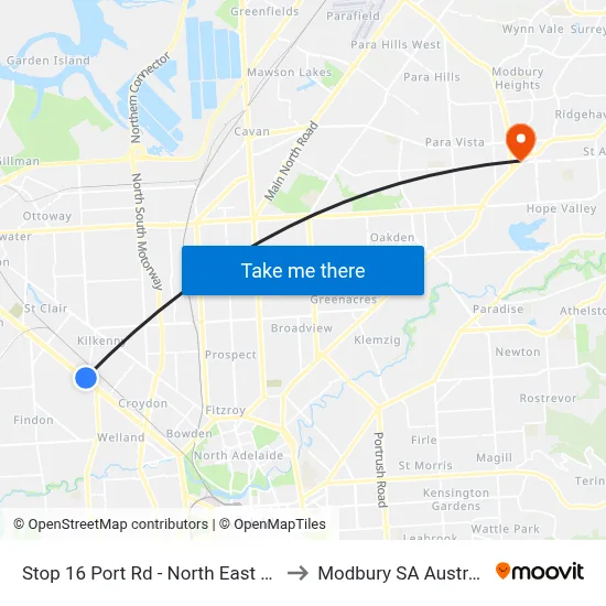 Stop 16 Port Rd - North East side to Modbury SA Australia map