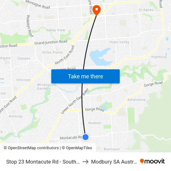 Stop 23 Montacute Rd - South side to Modbury SA Australia map