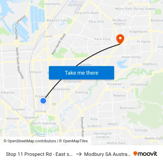 Stop 11 Prospect Rd - East side to Modbury SA Australia map