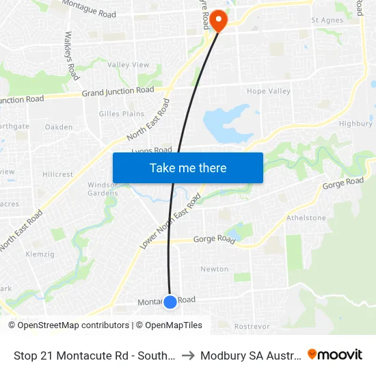 Stop 21 Montacute Rd - South side to Modbury SA Australia map