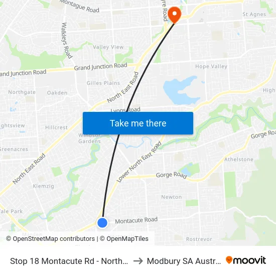 Stop 18 Montacute Rd - North side to Modbury SA Australia map