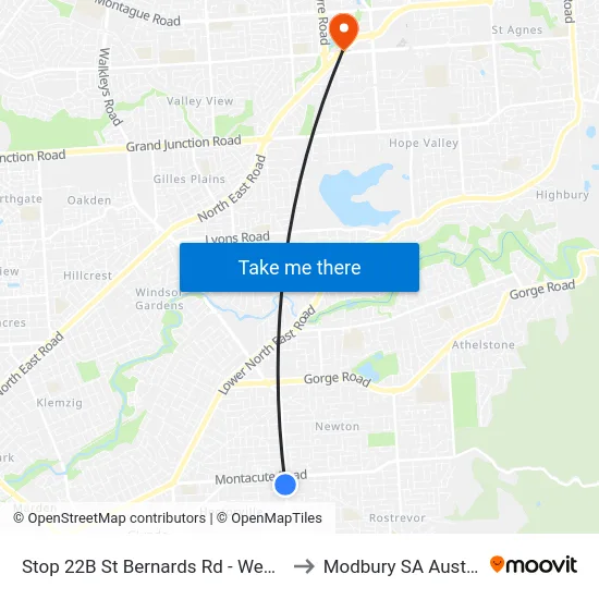 Stop 22B St Bernards Rd - West side to Modbury SA Australia map