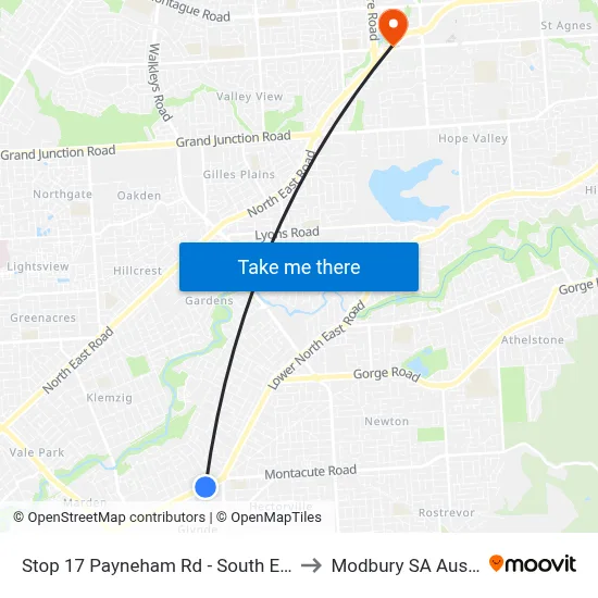 Stop 17 Payneham Rd - South East side to Modbury SA Australia map