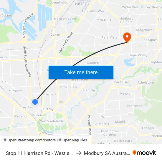Stop 11 Harrison Rd - West side to Modbury SA Australia map