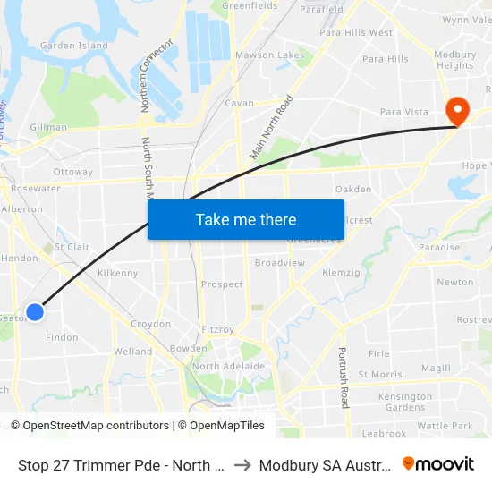 Stop 27 Trimmer Pde - North side to Modbury SA Australia map