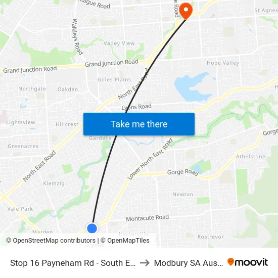 Stop 16 Payneham Rd - South East side to Modbury SA Australia map