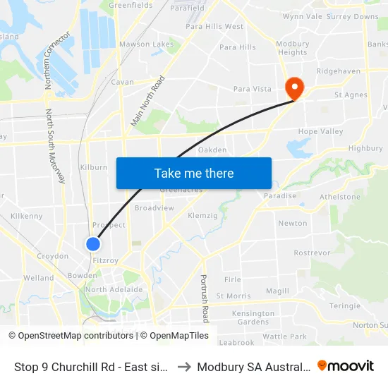 Stop 9 Churchill Rd - East side to Modbury SA Australia map