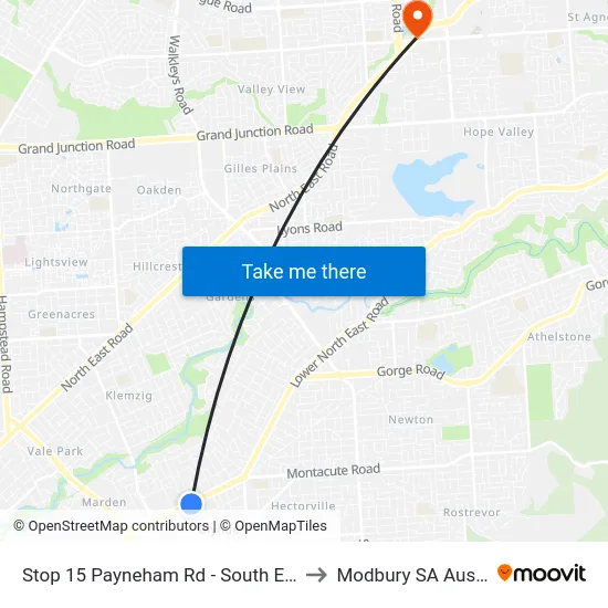 Stop 15 Payneham Rd - South East side to Modbury SA Australia map