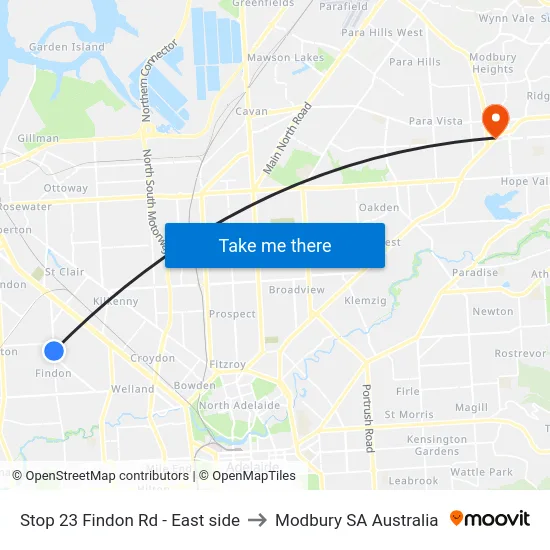 Stop 23 Findon Rd - East side to Modbury SA Australia map