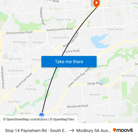 Stop 14 Payneham Rd - South East side to Modbury SA Australia map