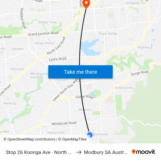 Stop 26 Koonga Ave - North side to Modbury SA Australia map