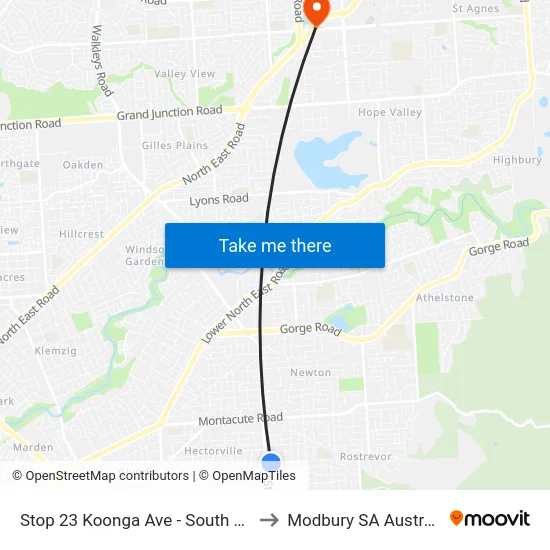 Stop 23 Koonga Ave - South side to Modbury SA Australia map