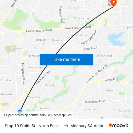 Stop 10 Smith St - North East side to Modbury SA Australia map