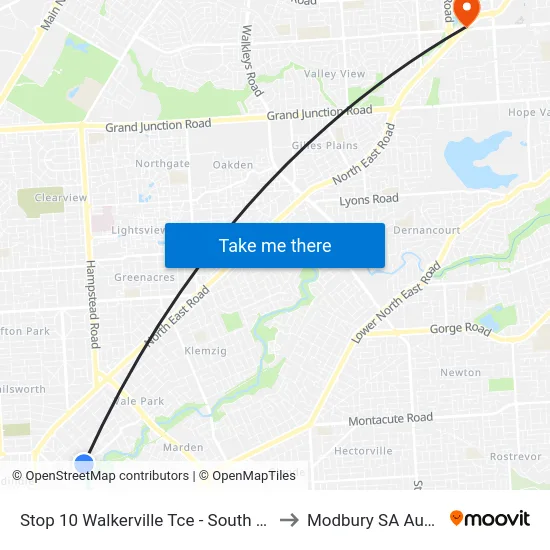 Stop 10 Walkerville Tce - South East side to Modbury SA Australia map