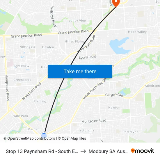 Stop 13 Payneham Rd - South East side to Modbury SA Australia map