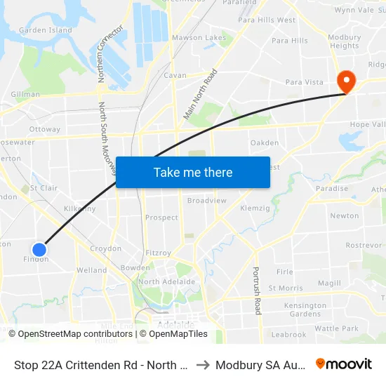 Stop 22A Crittenden Rd - North East side to Modbury SA Australia map