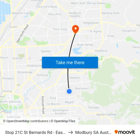 Stop 21C St Bernards Rd - East side to Modbury SA Australia map