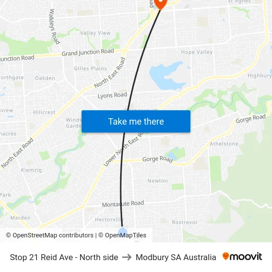 Stop 21 Reid Ave - North side to Modbury SA Australia map