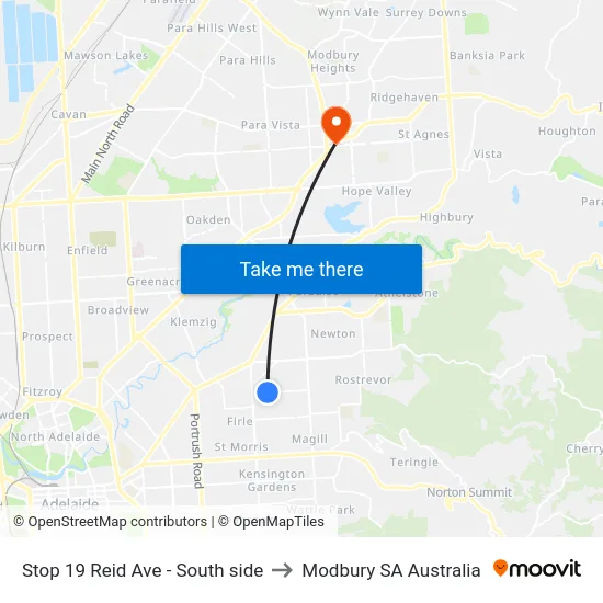 Stop 19 Reid Ave - South side to Modbury SA Australia map