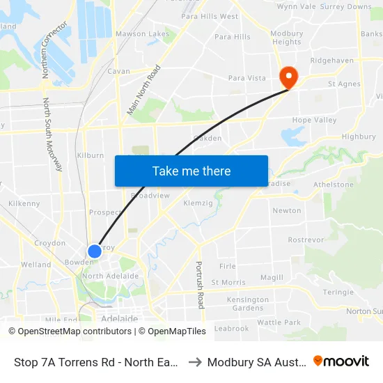 Stop 7A Torrens Rd - North East side to Modbury SA Australia map