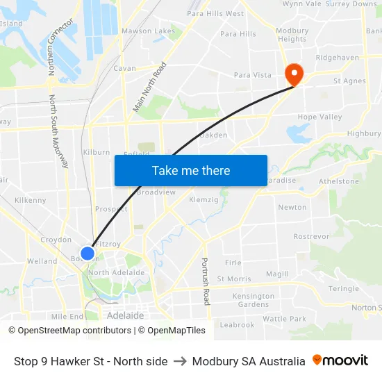 Stop 9 Hawker St - North side to Modbury SA Australia map