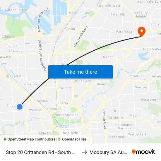 Stop 20 Crittenden Rd - South West side to Modbury SA Australia map