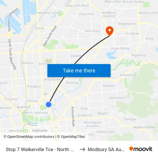 Stop 7 Walkerville Tce - North West side to Modbury SA Australia map