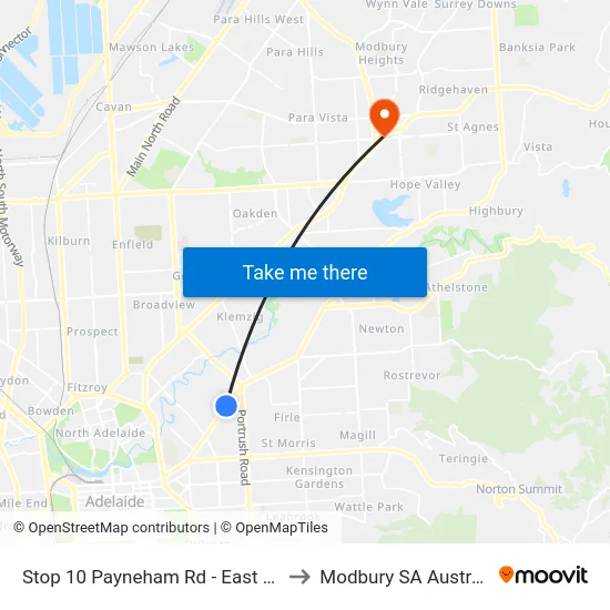 Stop 10 Payneham Rd - East side to Modbury SA Australia map