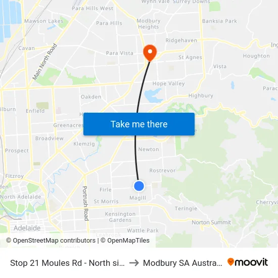 Stop 21 Moules Rd - North side to Modbury SA Australia map