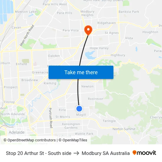 Stop 20 Arthur St - South side to Modbury SA Australia map
