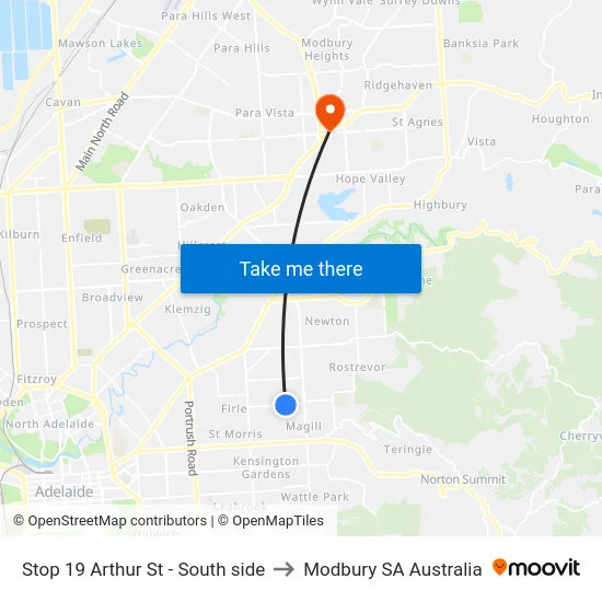 Stop 19 Arthur St - South side to Modbury SA Australia map