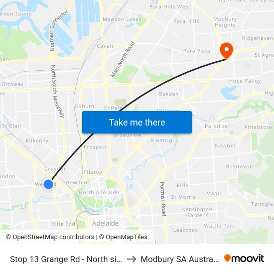 Stop 13 Grange Rd - North side to Modbury SA Australia map