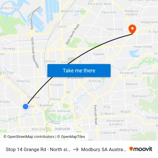 Stop 14 Grange Rd - North side to Modbury SA Australia map