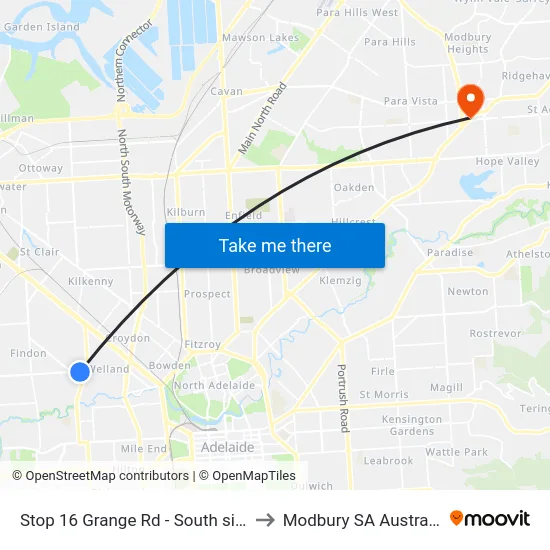 Stop 16 Grange Rd - South side to Modbury SA Australia map