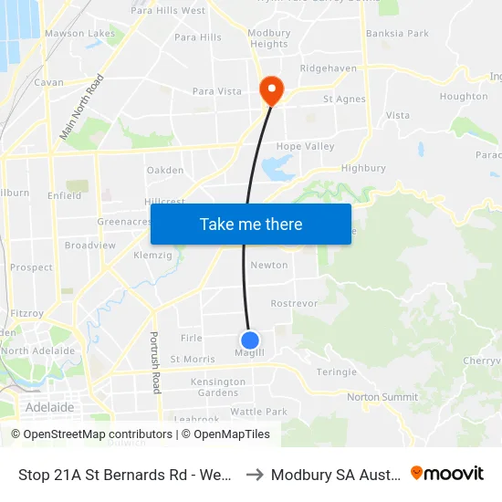 Stop 21A St Bernards Rd - West side to Modbury SA Australia map