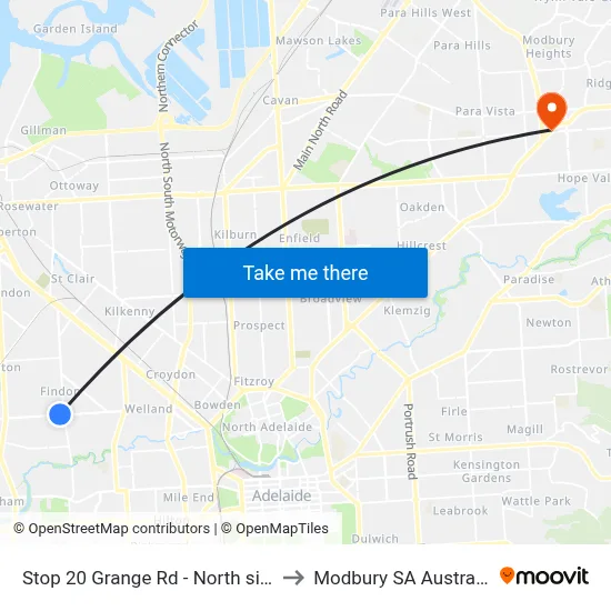 Stop 20 Grange Rd - North side to Modbury SA Australia map