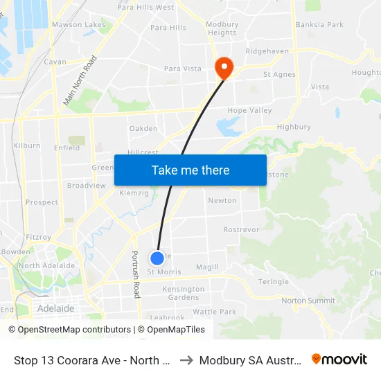 Stop 13 Coorara Ave - North side to Modbury SA Australia map