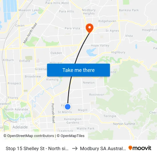 Stop 15 Shelley St - North side to Modbury SA Australia map