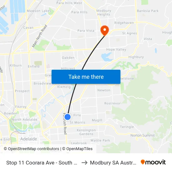 Stop 11 Coorara Ave - South side to Modbury SA Australia map