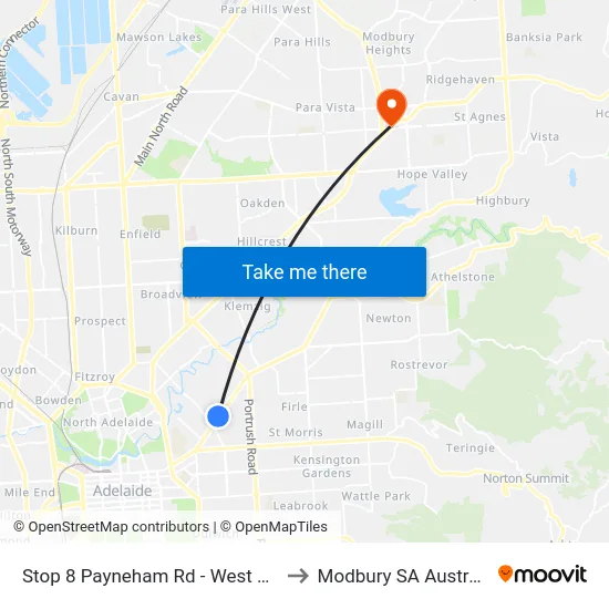 Stop 8 Payneham Rd - West side to Modbury SA Australia map