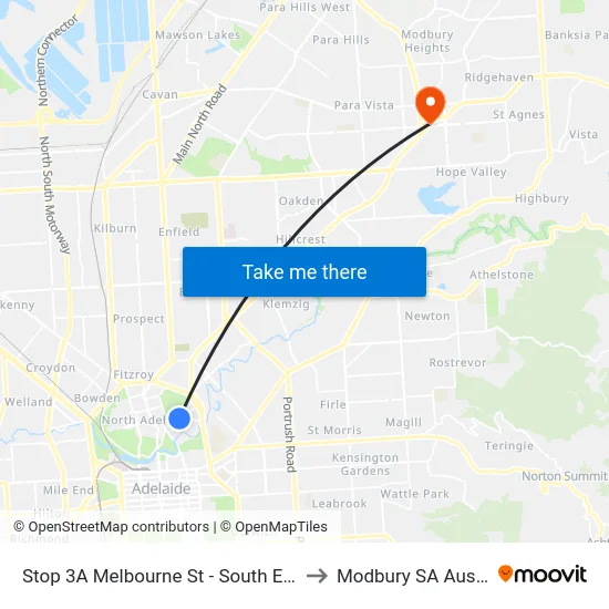 Stop 3A Melbourne St - South East side to Modbury SA Australia map