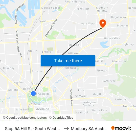 Stop 5A Hill St - South West side to Modbury SA Australia map