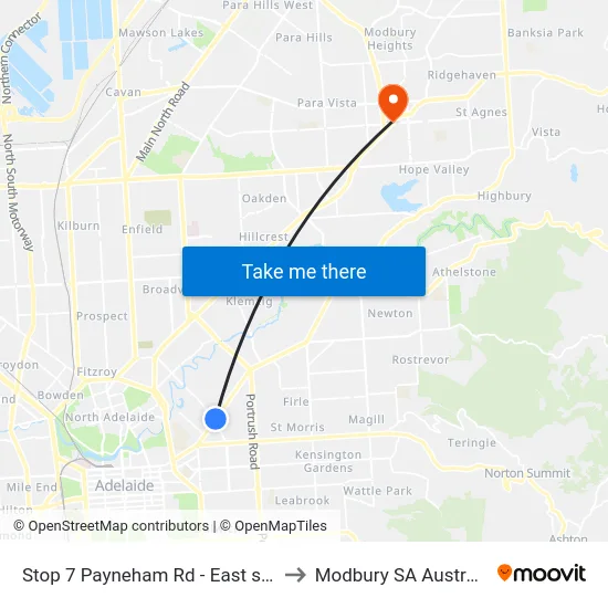 Stop 7 Payneham Rd - East side to Modbury SA Australia map