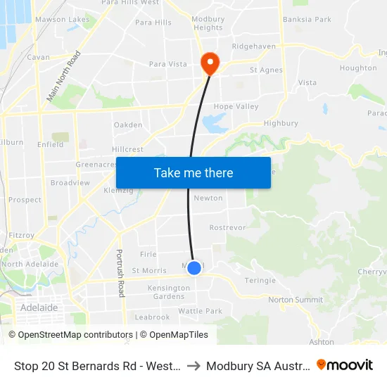 Stop 20 St Bernards Rd - West side to Modbury SA Australia map