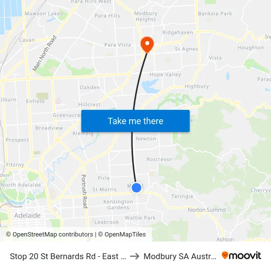 Stop 20 St Bernards Rd - East side to Modbury SA Australia map