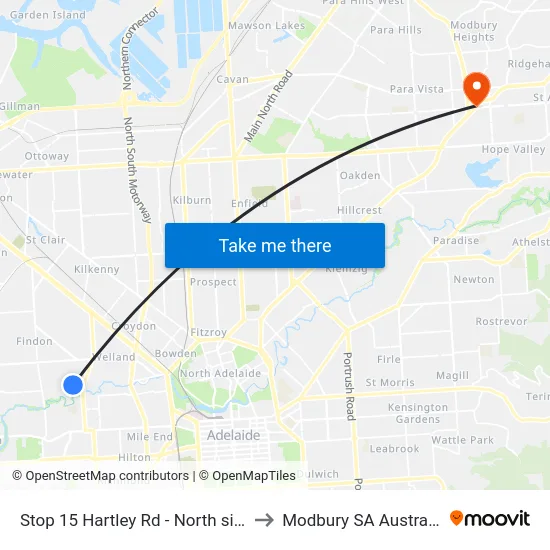Stop 15 Hartley Rd - North side to Modbury SA Australia map