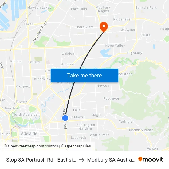Stop 8A Portrush Rd - East side to Modbury SA Australia map