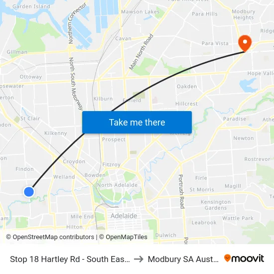 Stop 18 Hartley Rd - South East side to Modbury SA Australia map