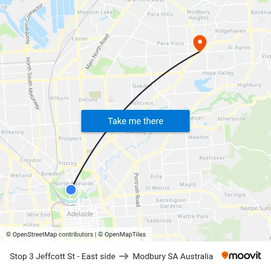Stop 3 Jeffcott St - East side to Modbury SA Australia map