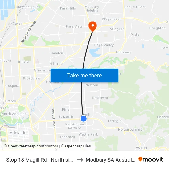Stop 18 Magill Rd - North side to Modbury SA Australia map
